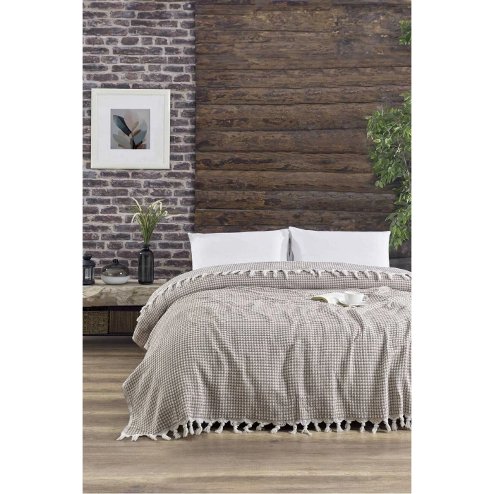 Çift Kişilik Yatak Pikesi Piramit Kahve 200 x 230 Cm