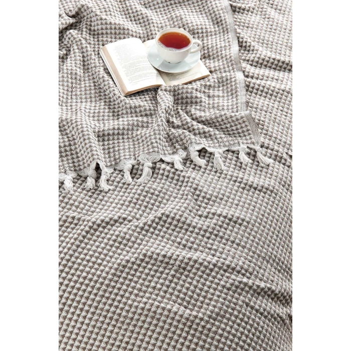 Çift Kişilik Yatak Pikesi Piramit Kahve 200 x 230 Cm