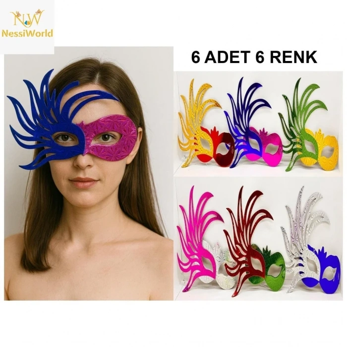 Çift Renkli Venedik Parti Maskesi Seti 6 Adet