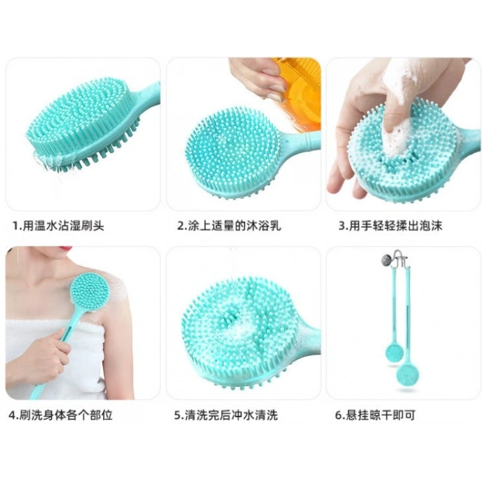 Çift Taraflı Silikon Uzun Saplı  Banyo Fırçası CM-331 (5365)