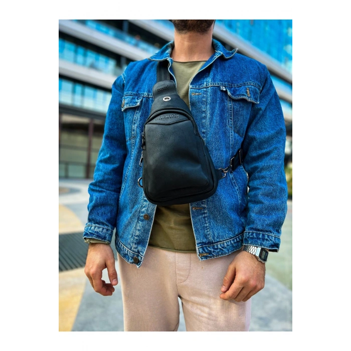 CNT008 - Leather Mens Shoulder Bag BLACK