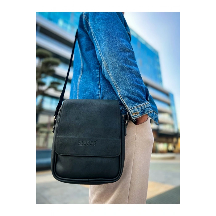 CNT009 - Cilt Deri Erkek Yan Omuz Çantası SIYAH