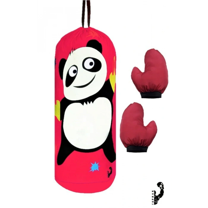 Çocuk Boks Kum Torbası Eldiven Dahil 2-6 Yaş Panda Pembe