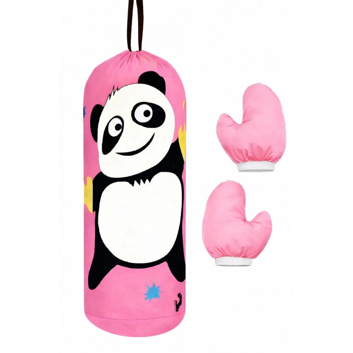Çocuk Boks Kum Torbası Eldiven Dahil 2-6 Yaş Panda Pembe