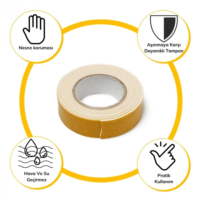 Çok Amaçlı Tüm Yüzeylerde Kullanıma Uygun Beyaz Çift Taraflı Köpük Sünger Montaj Bant (5365)