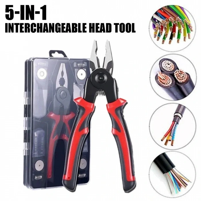 Çok yönlü 5 in 1 pense seti, değiştirilebilir çelik kafa pense kiti ağır hizmet tipi çok amaçlı alet kiti metal sac tel kesme sıyırma sıkma (5365)