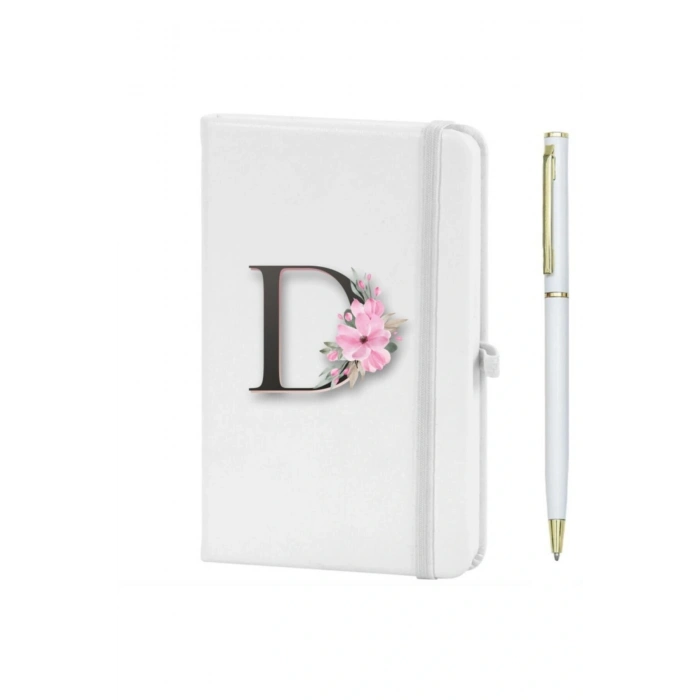 D Harfi Çiçek Desen Baskılı Defter