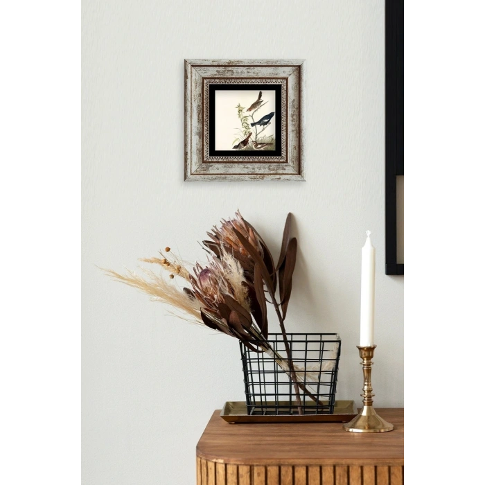 Daldaki Kuşlar Çerçeveli Taş Tablo 20 cm