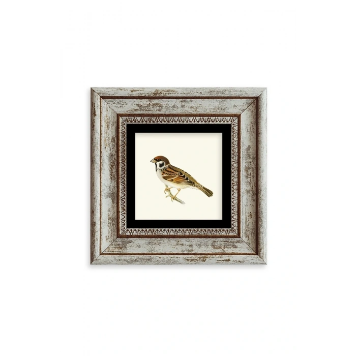 Daldaki Serçe Çerçeveli Taş Tablo 20 cm