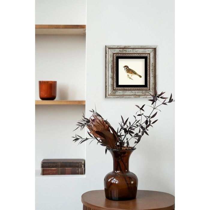 Daldaki Serçe Çerçeveli Taş Tablo 20 cm