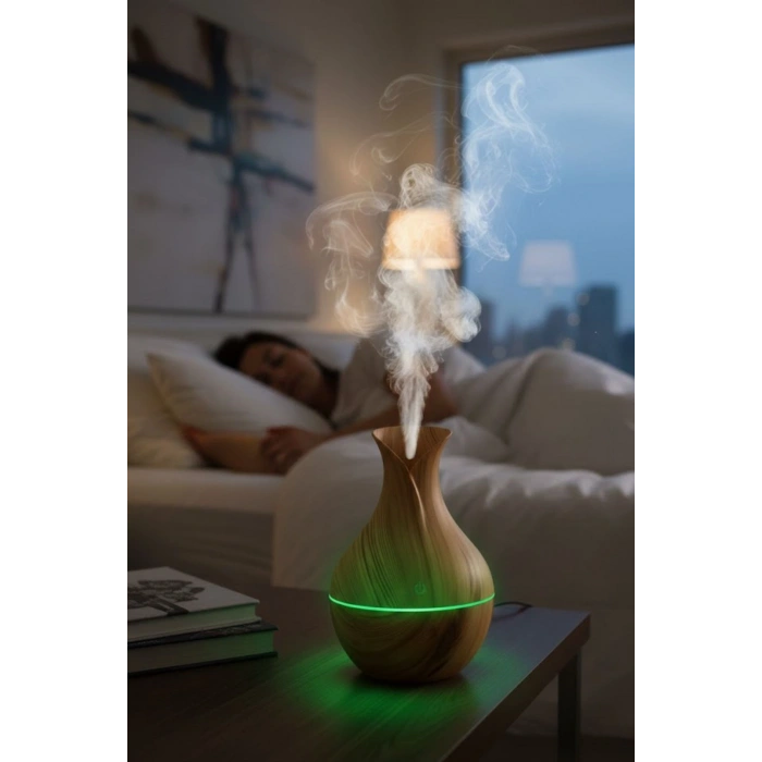 Damla Model Akasya Renk Hava Nemlendirici – Ultrasonik Soğuk Buhar Makinesi, LED Işıklı Masaüstü Oda Nemlendirici