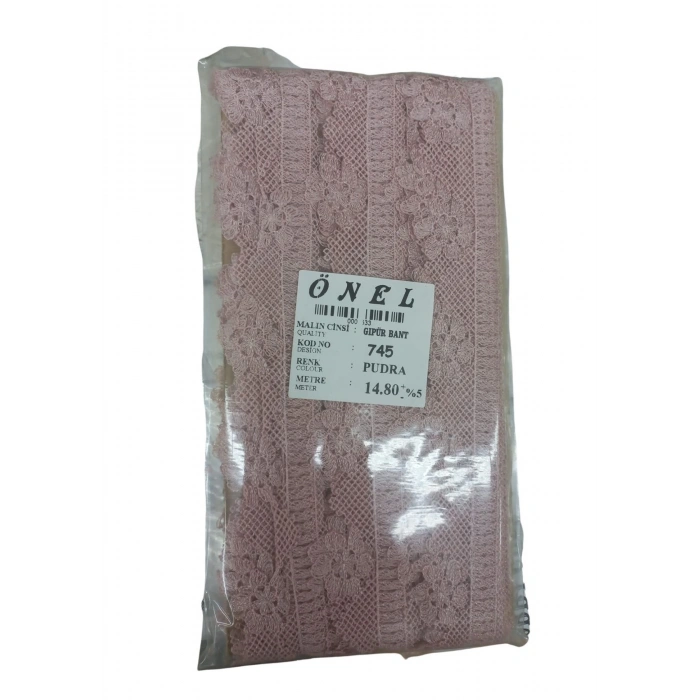Dantel Polyester Güpür Bant Pudra 14,80 Metre En 3 Cm On-745-pu
