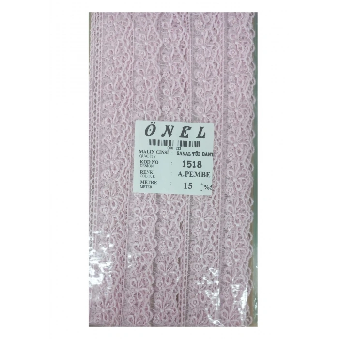 Dantel Polyester Sanal Tül Bant Açık Pembe 15 Metre En 3 Cm On-1518-ap