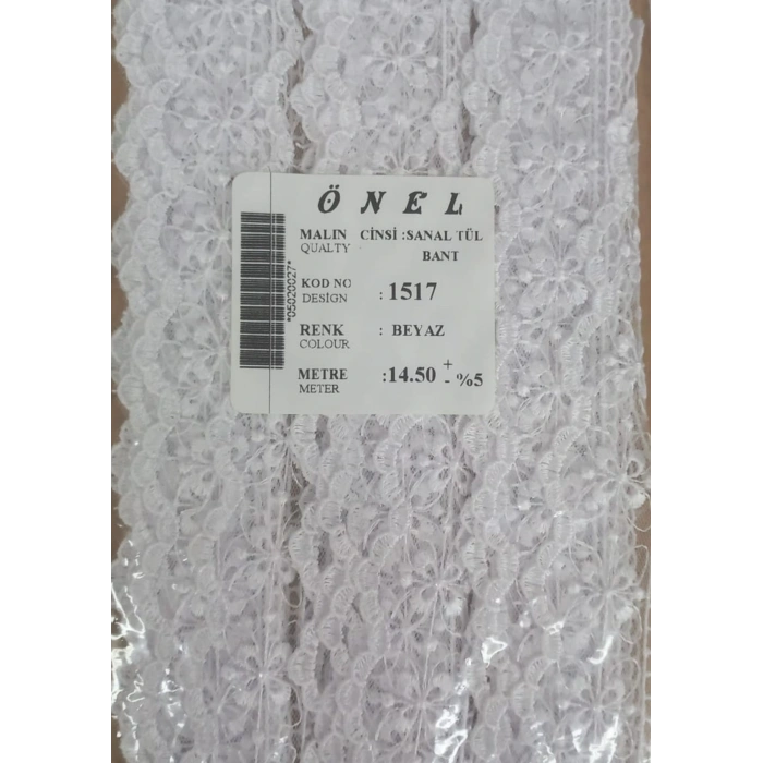 Dantel Polyester Sanal Tül Bant Beyaz 14,50 Metre En 6 cm ON-1517-B
