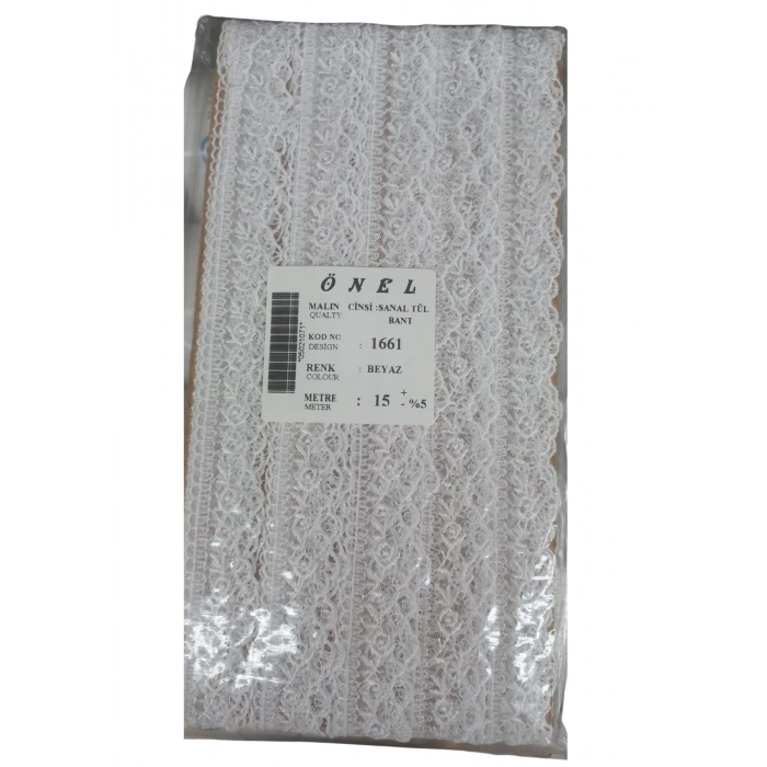 Dantel Polyester Sanal Tül Bant Beyaz 15 Metre En 6 Cm On-1661-b