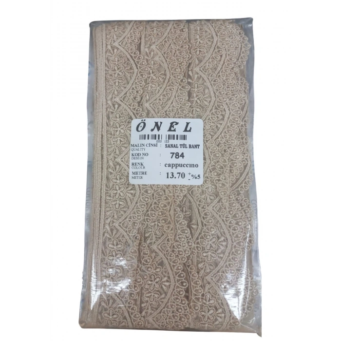 Dantel Polyester Sanal Tül Bant Cappucino 13,70 Metre En 6 Cm On-784-c