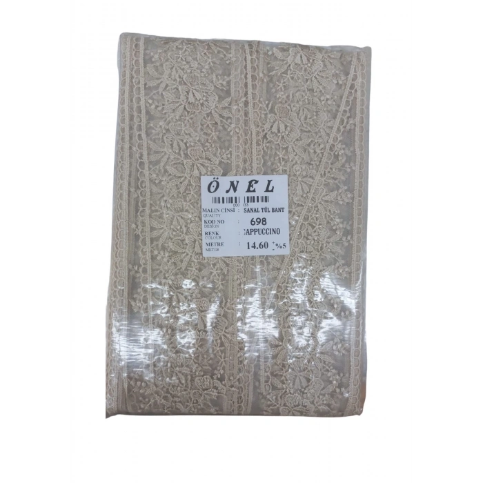 Dantel Polyester Sanal Tül Bant Cappucino 14,60 Metre En 6 Cm On-698-c