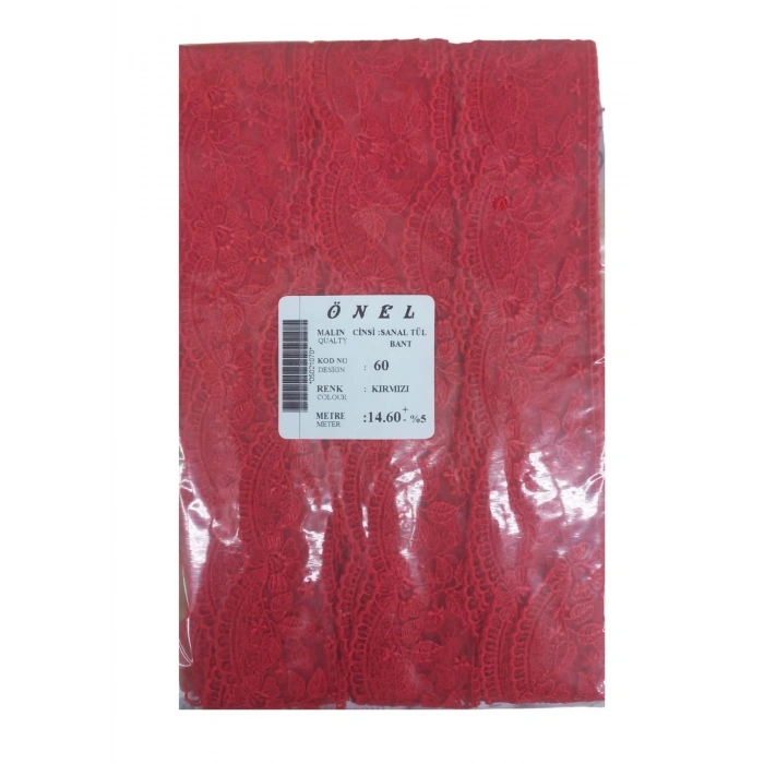 Dantel Polyester Sanal Tül Bant Kırmızı 14,60 Metre En 6 Cm On-60-k