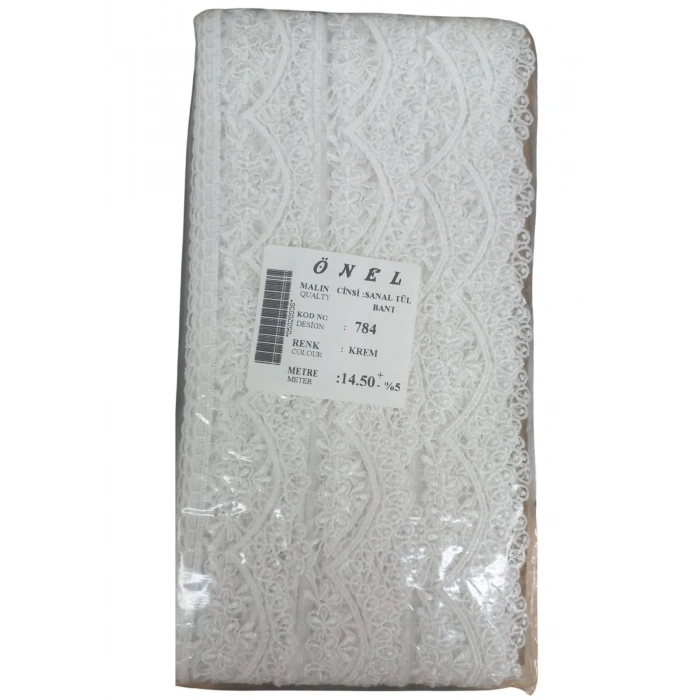 Dantel Polyester Sanal Tül Bant Krem 14,50 Metre En 3 Cm On-784-kr