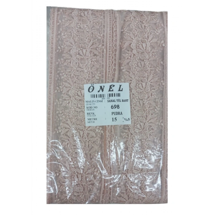 Dantel Polyester Sanal Tül Bant Pudra 15 Metre En 6 Cm On-698-pu