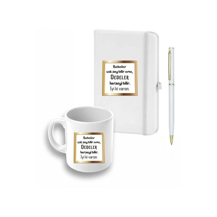Dedeler Için Defter, Kalem Ve Kupa Seti