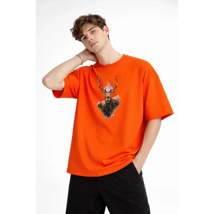 Deer - Oversize Erkek Tişört TURUNCU