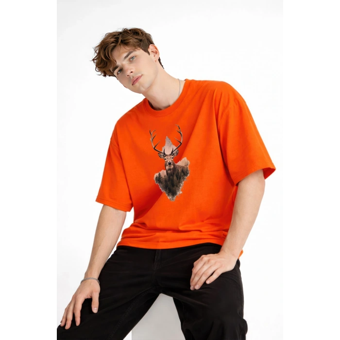 Deer - Oversize Erkek Tişört TURUNCU