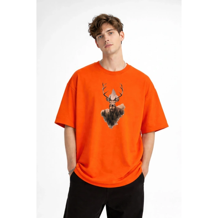 Deer - Oversize Erkek Tişört TURUNCU