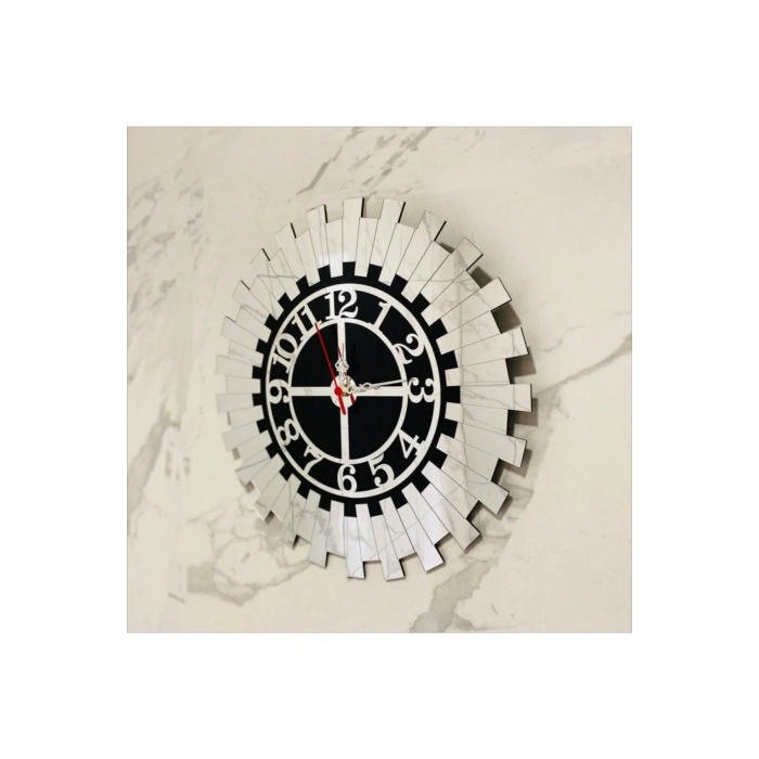 Dekoratif Gümüş Duvar Saati Mdf Üzeri Aynalı Pleksi 40 x 40