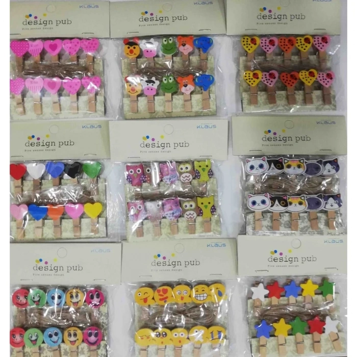Dekoratif Renkli Ahşap Mandallar 3.5 Cm 10lu Set