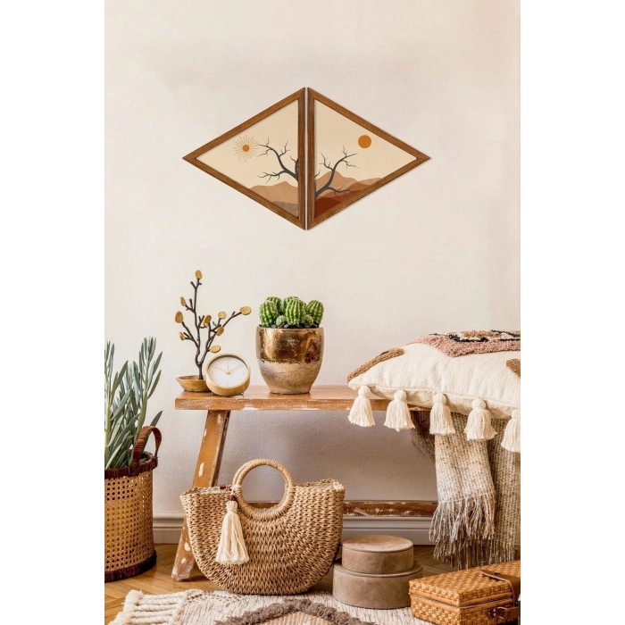 Dekoratif Üçgen Çerçeveli Ahşap Tablo Set 35 x 40