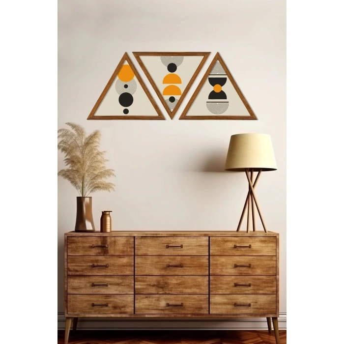 Dekoratif Üçgen Çerçeveli Ahşap Tablo Set 35 x 40