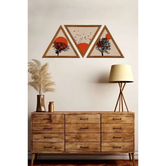 Dekoratif Üçgen Çerçeveli Ahşap Tablo Set 35 x 40