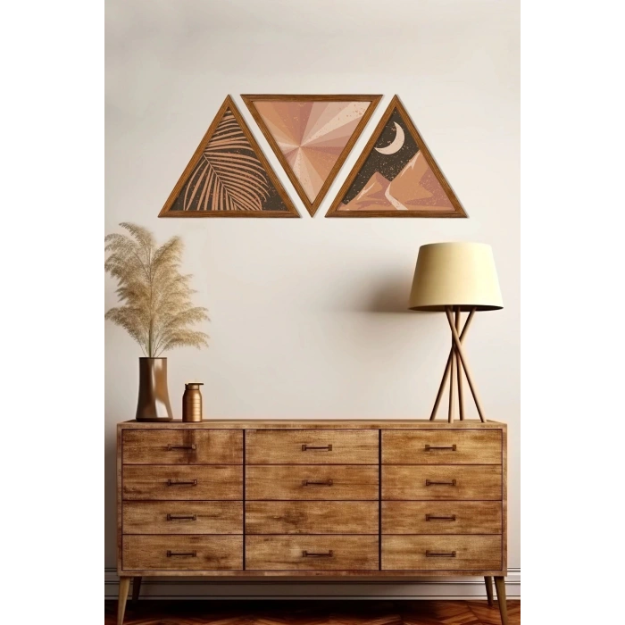Dekoratif Üçgen Çerçeveli Ahşap Tablo Set 35 x 40