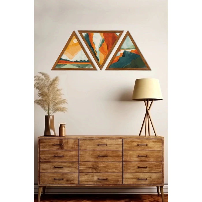 Dekoratif Üçgen Çerçeveli Ahşap Tablo Set 35 x 40