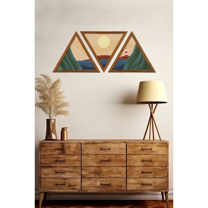Dekoratif Üçgen Çerçeveli Ahşap Tablo Set 35 x 40