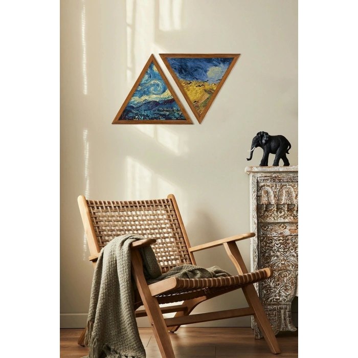 Dekoratif Üçgen Çerçeveli Ahşap Tablo Set 35 x 40