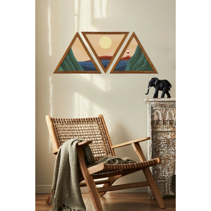 Dekoratif Üçgen Çerçeveli Ahşap Tablo Set 35 x 40