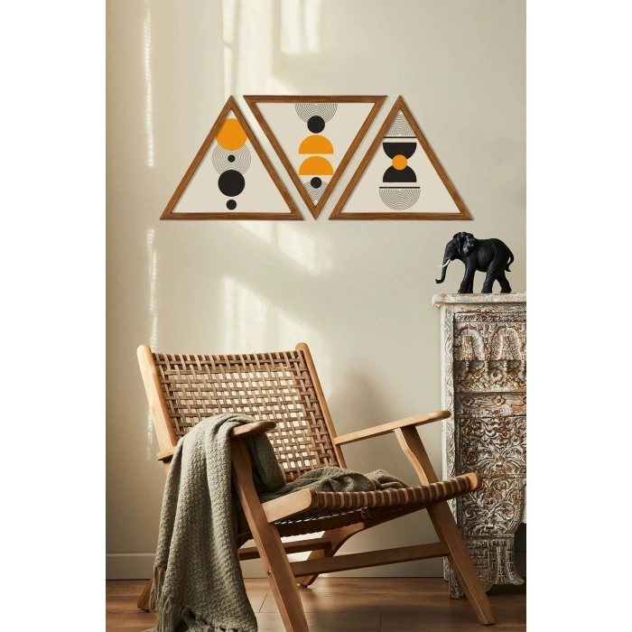 Dekoratif Üçgen Çerçeveli Ahşap Tablo Set 35 x 40