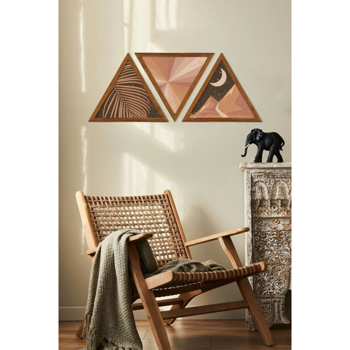 Dekoratif Üçgen Çerçeveli Ahşap Tablo Set 35 x 40