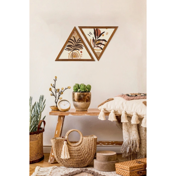 Dekoratif Üçgen Çerçeveli Ahşap Tablo Set 35 x 40