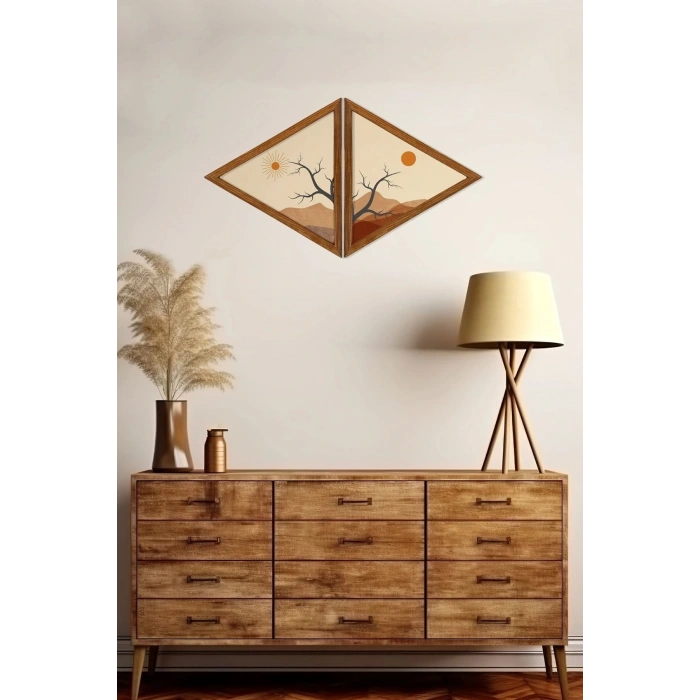 Dekoratif Üçgen Çerçeveli Ahşap Tablo Set 35 x 40