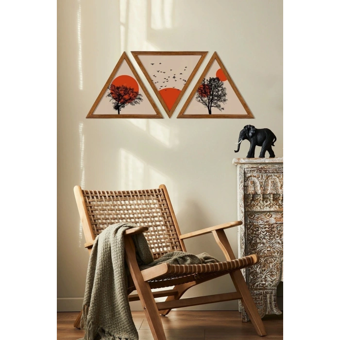 Dekoratif Üçgen Çerçeveli Ahşap Tablo Set 35 x 40