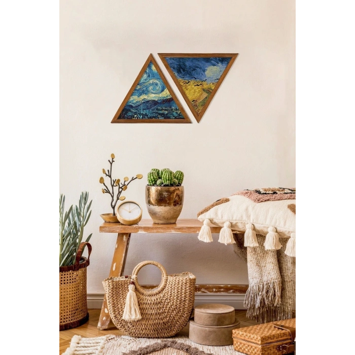 Dekoratif Üçgen Çerçeveli Ahşap Tablo Set 35 x 40