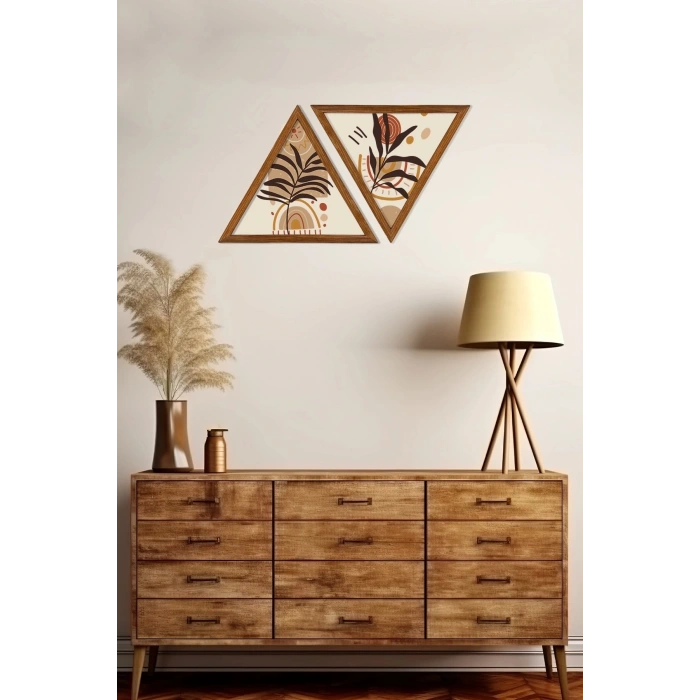 Dekoratif Üçgen Çerçeveli Ahşap Tablo Set 35 x 40