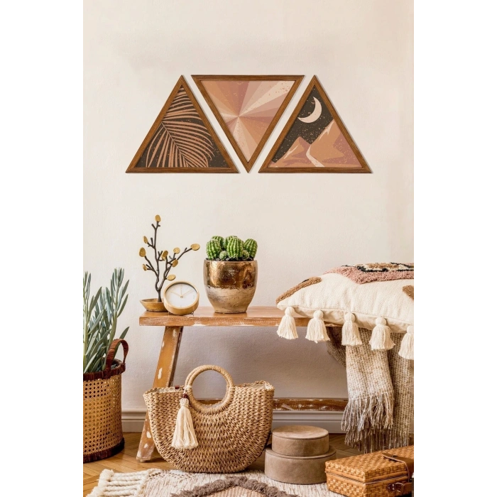 Dekoratif Üçgen Çerçeveli Ahşap Tablo Set 35 x 40
