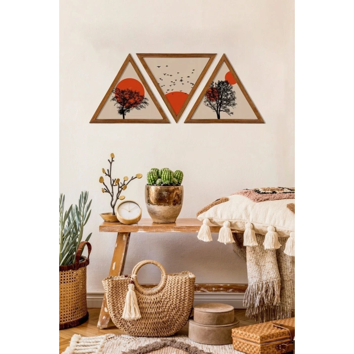 Dekoratif Üçgen Çerçeveli Ahşap Tablo Set 35 x 40