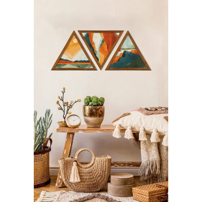 Dekoratif Üçgen Çerçeveli Ahşap Tablo Set 35 x 40