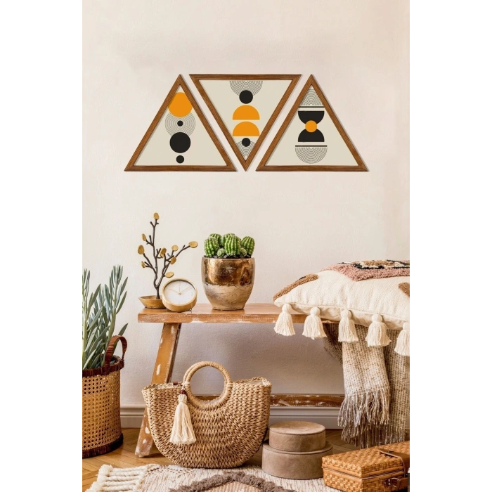 Dekoratif Üçgen Çerçeveli Ahşap Tablo Set 35 x 40