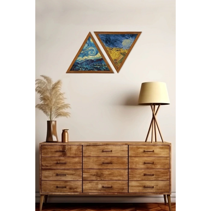 Dekoratif Üçgen Çerçeveli Ahşap Tablo Set 35 x 40